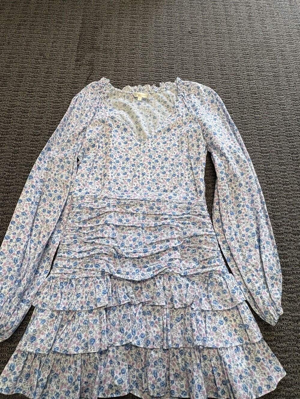 LoveShackFancy Blue Floral Ruffle Tiered Dress